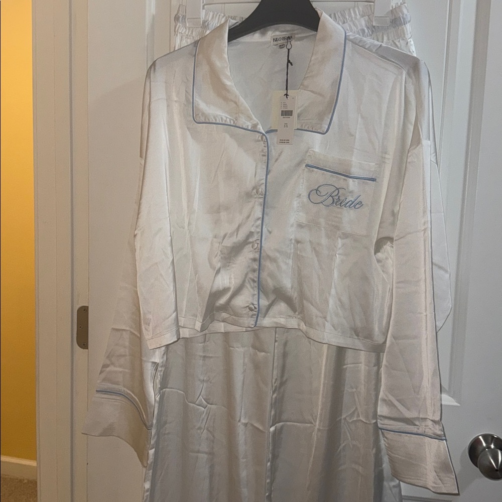 White Bride Crop Silk Pajamas - Picture 4 of 5